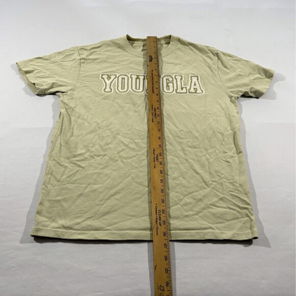 Young LA Womens Unisex Beige Varsity Pump Tee Sherpa Logo Oversized Sz XS - Picture 4 of 8